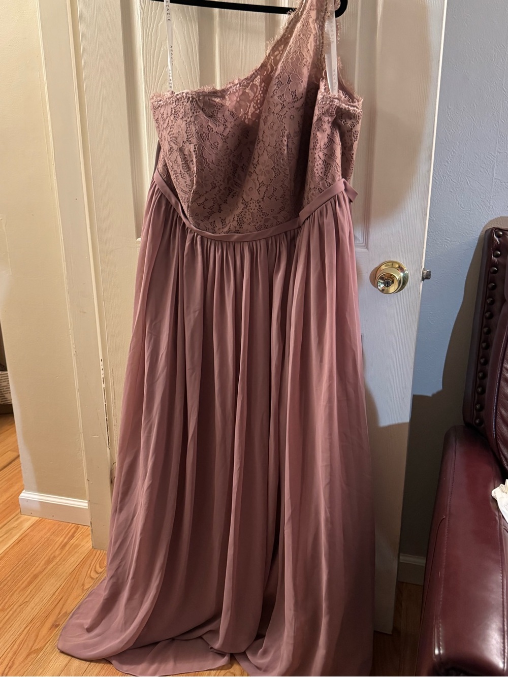 Azazie Dusty Rose Lace Chiffon One-Shoulder Formal Dress; Women’s Plus Size